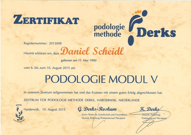 Diplom Podologie Methode Derks Daniel Scheidl